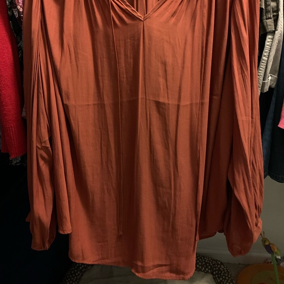 Torrid Billowy Flowy Rich Brown Tie Neck Blouse - Picture 3 of 3